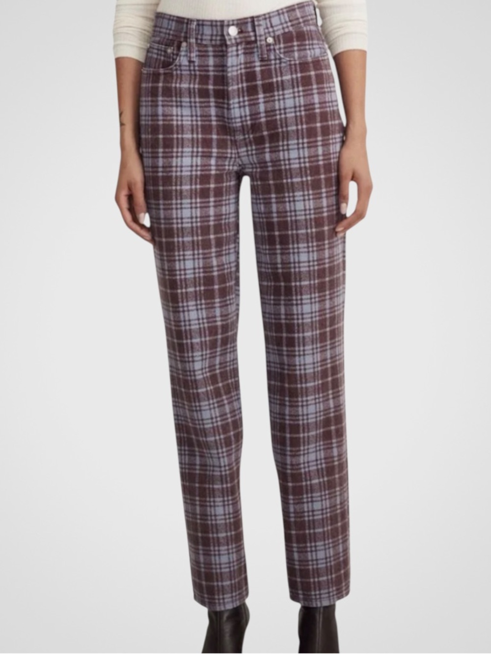 Like New Madewell The Perfect Vintage Straight Jeans Cabernet Plaid Size 26